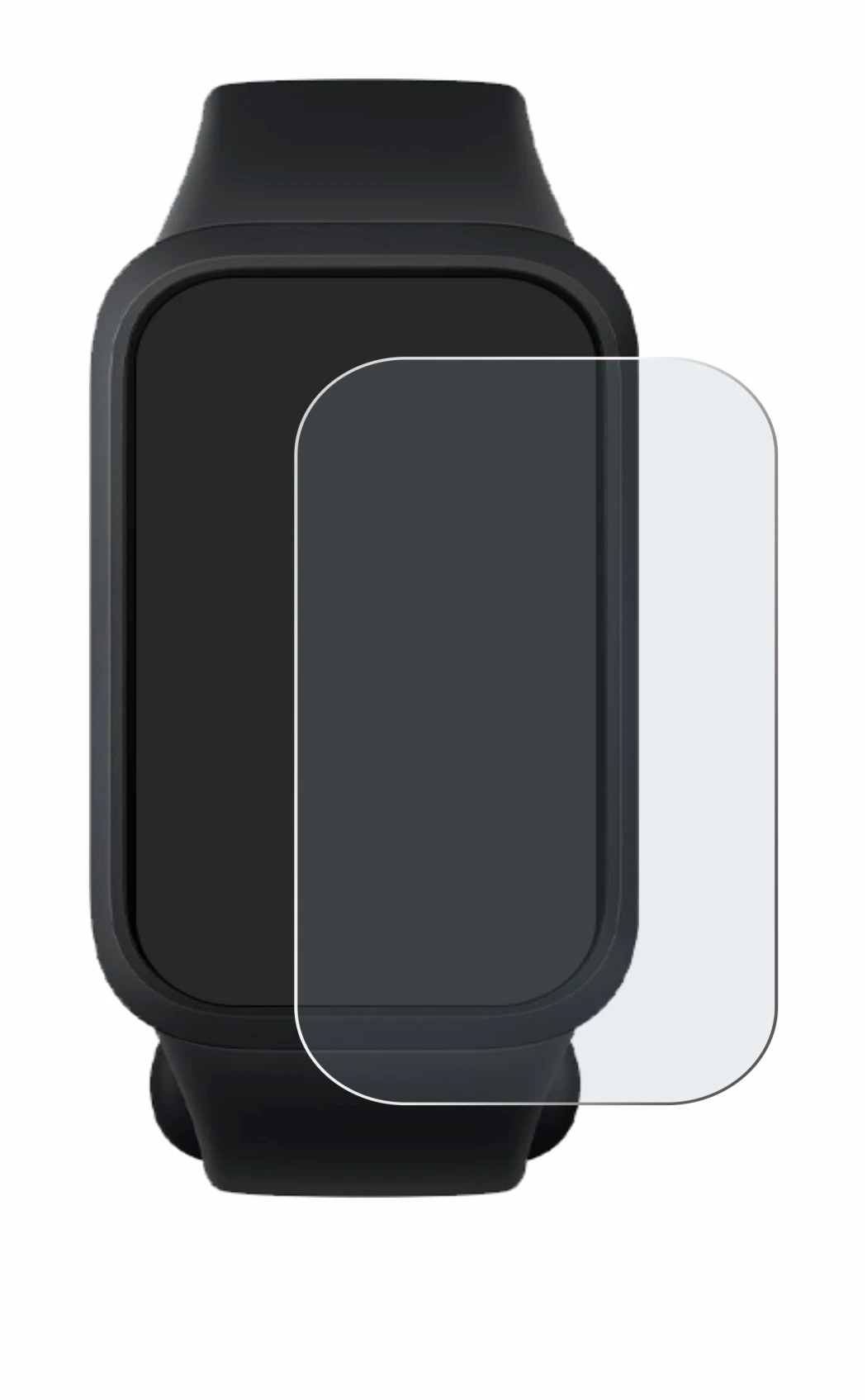 Abbildung des Geräts Xiaomi Smart Band 9 Active mit einer Vielzahl des Displayschutzes.